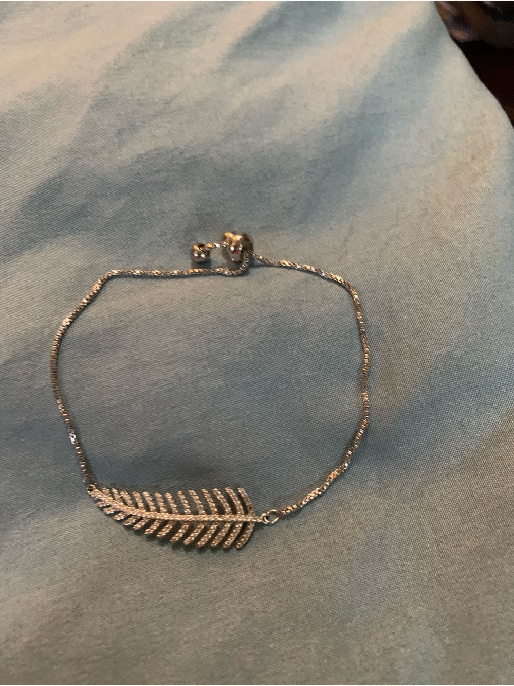 Pavé Feather Bolo Bracelet with Silver-Tone Adjustable Box Chain